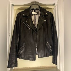 Black Genuine Leather Wilson’s Biker Jacket with Zippers and Pockets